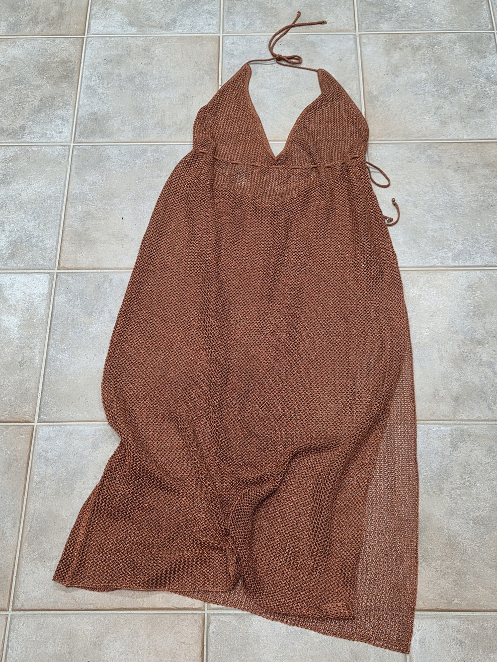 Victoria's Secret Halter Mesh Maxi Cover-Up Dress in Rust Bronze